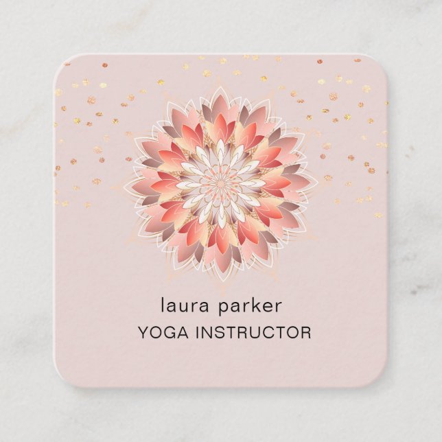 Lotus Flower Elegant Yoga Meditation Instructor  Square Business Card (Front)