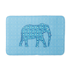 Lotus Flower Elephant, Turquoise and White Bath Mat