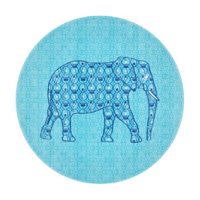 Lotus flower elephant - turquoise cutting board (Front)