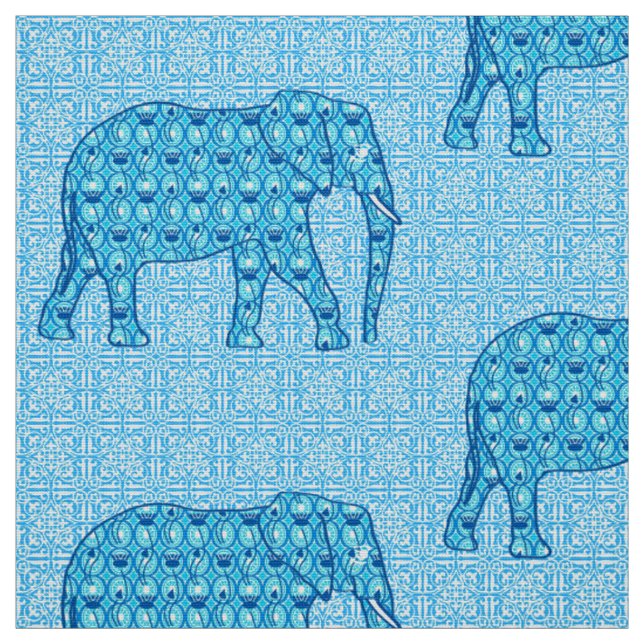 Lotus flower elephant - turquoise fabric (Swatch)