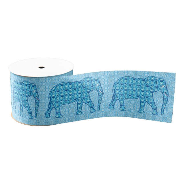 Lotus flower elephant - turquoise grosgrain ribbon (Spool)