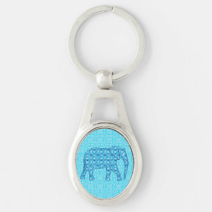 Lotus flower elephant - turquoise key ring
