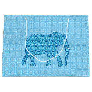 Lotus flower elephant - turquoise large gift bag
