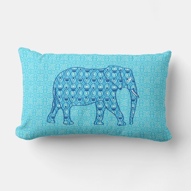Lotus flower elephant - turquoise lumbar cushion (Front)