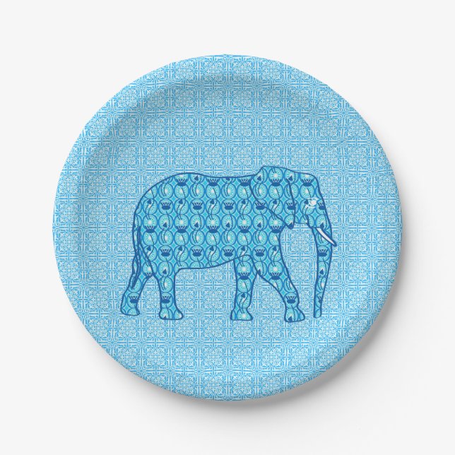 Lotus flower elephant - turquoise paper plate (Front)