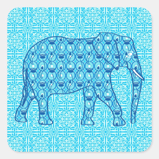 Lotus flower elephant - turquoise square sticker (Front)