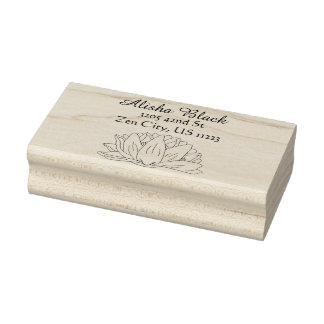 Lotus Flower Floral Illustration Name Address Rubber Stamp
