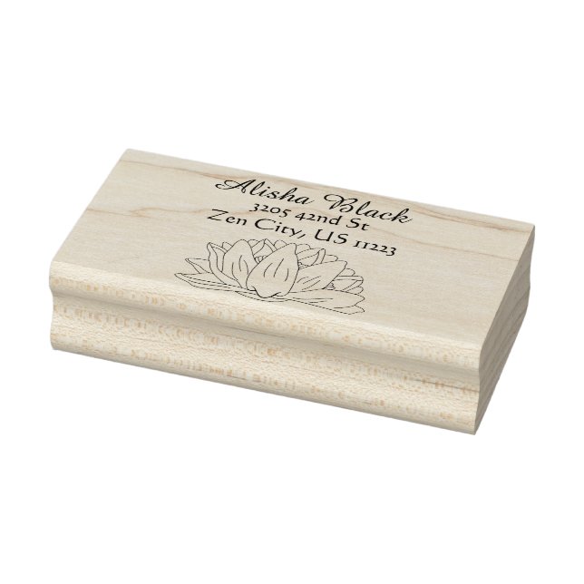 Lotus Flower Floral Illustration Name Address Rubber Stamp (Stamp)