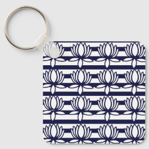 Lotus Flower Floral Stripe Pattern Key Ring