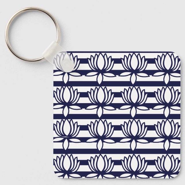 Lotus Flower Floral Stripe Pattern Key Ring (Front)