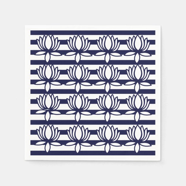 Lotus Flower Floral Stripe Pattern Napkin (Front)