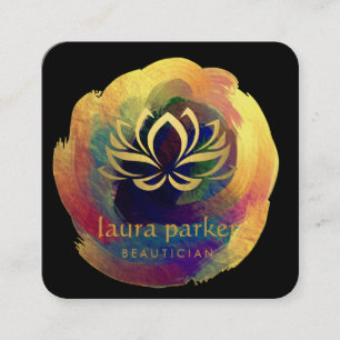 Lotus Flower Gold Art Logo Healing Yoga Holistic Square Business Card