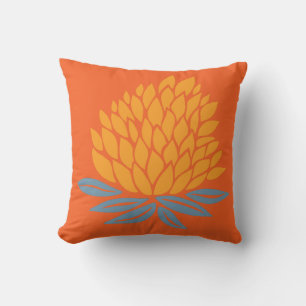 Lotus Flower Gold Blue Orange Cushion
