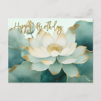 Lotus flower gold edges Happy Birthday Postcard
