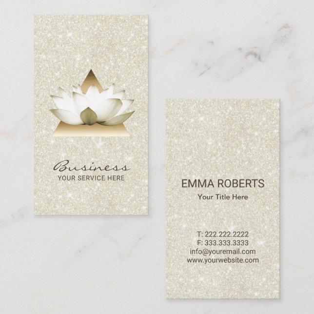 Lotus Flower Gold Triangle Elegant Ivory Glitter Business Card (Front/Back)