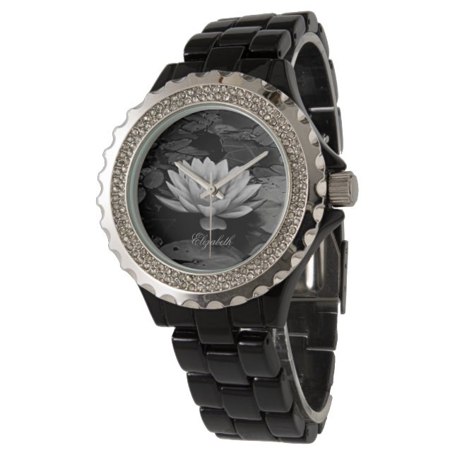Lotus Flower Grey Black and White Watch (Angled)