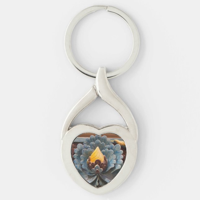 Lotus Flower Heart Keychain (Front)