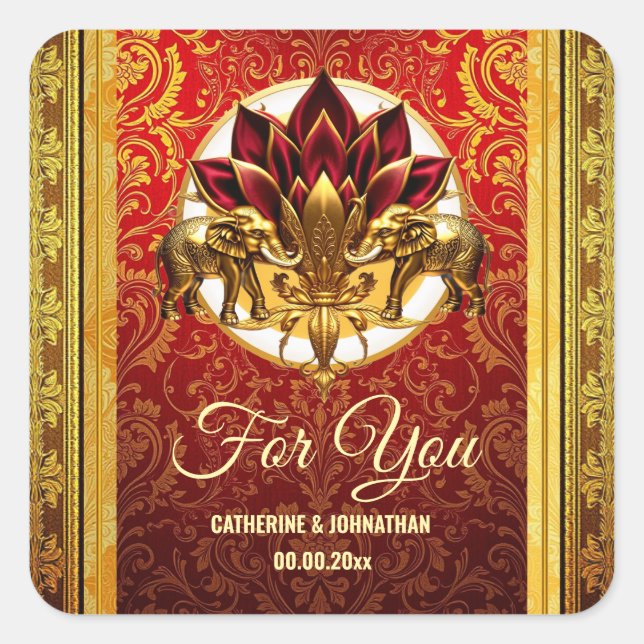 Lotus flower Hindi elephants traditional ethnic  Square Sticker (Front)