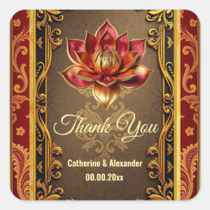 Lotus flower Hindi wedding favours burgundy gold  Square Sticker