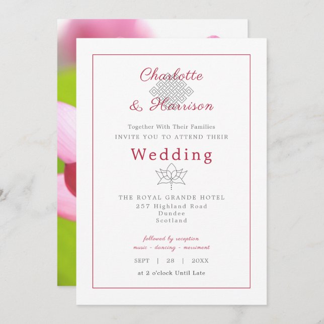 Lotus Flower Hindu Karma Symbol Wedding Invitation (Front/Back)