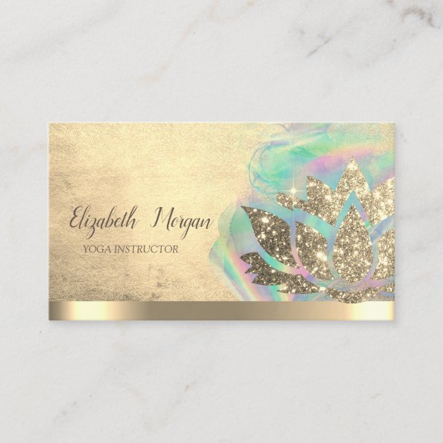  Lotus Flower Holographic Ink  Yoga Instructor Business Card (Front)