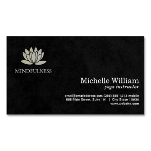 Lotus Flower Icon   Simple Sleek Black Magnetic Business Card