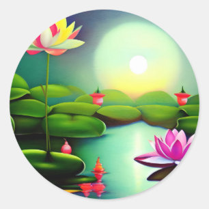 Lotus flower in a pond classic round sticker
