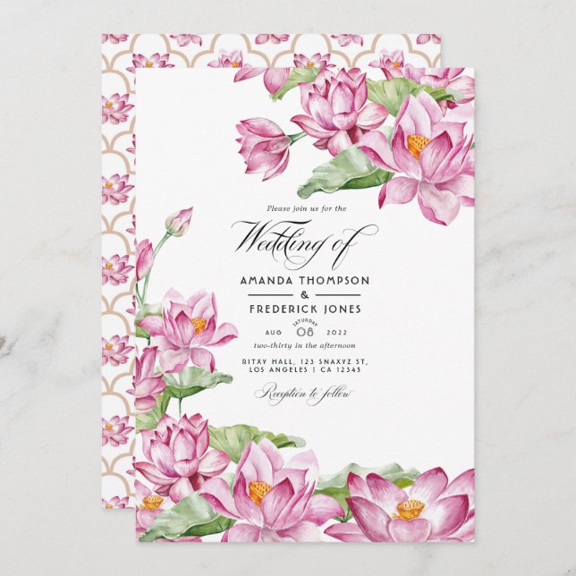 Lotus Flower Indian Wedding Invitation (Front/Back)
