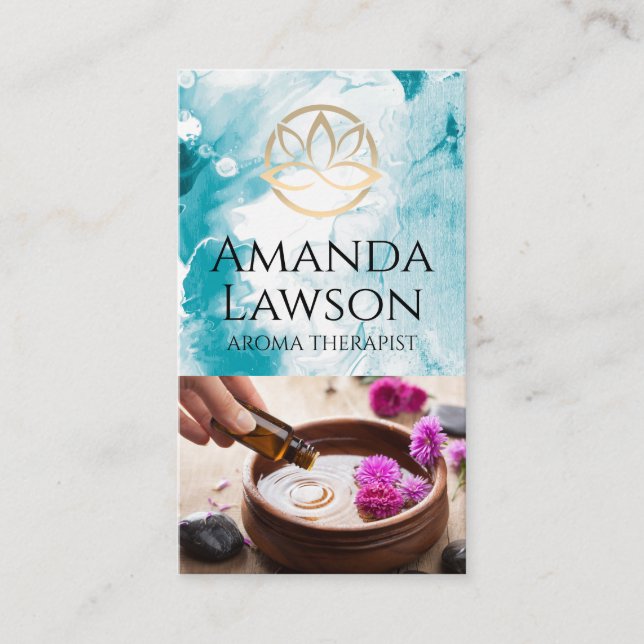 Lotus Flower Logo | Aroma Therapy Oils Business Card (Front)