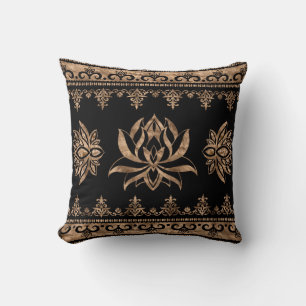 Lotus Flower Luxury ornament - black and gold  Cushion