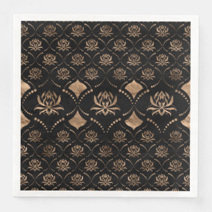 Lotus Flower Luxury ornament - black and gold Napkin
