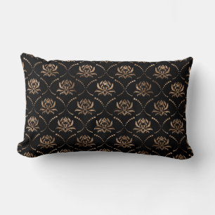Lotus Flower Luxury pattern - black and gold Lumbar Cushion