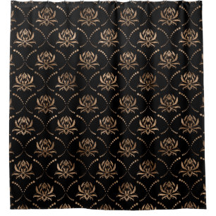Lotus Flower Luxury pattern - black and gold Shower Curtain