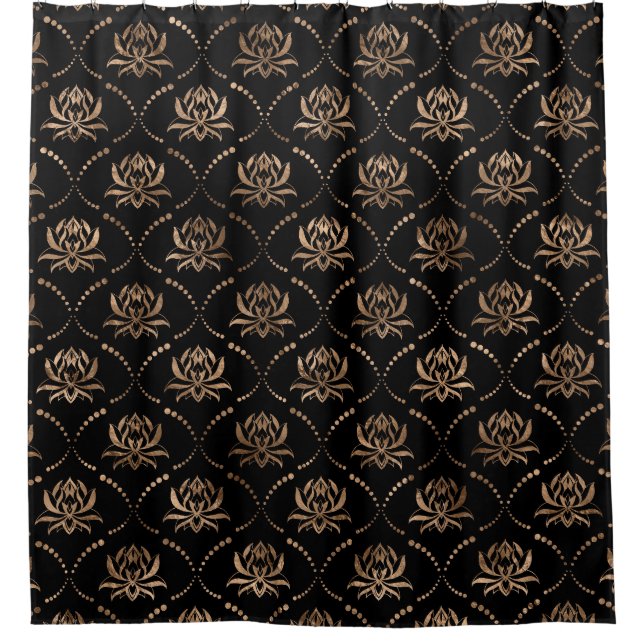 Lotus Flower Luxury pattern - black and gold Shower Curtain (Front)