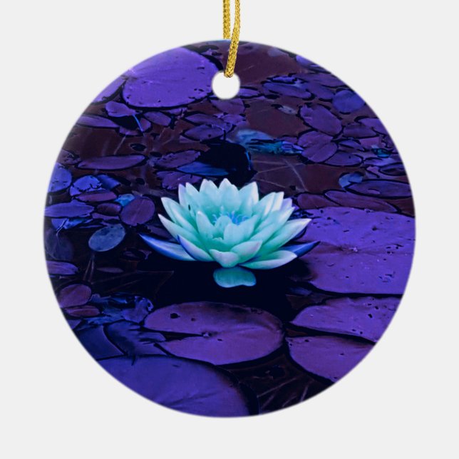 Lotus Flower Magical Purple Blue Turquoise Floral Ceramic Ornament (Front)