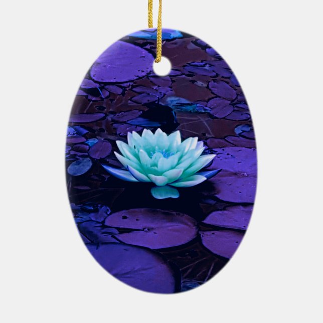 Lotus Flower Magical Purple Blue Turquoise Floral Ceramic Ornament (Back)