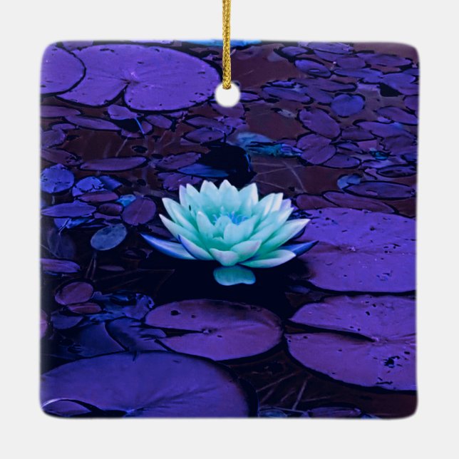 Lotus Flower Magical Purple Blue Turquoise Floral Ceramic Tree Decoration (Back)