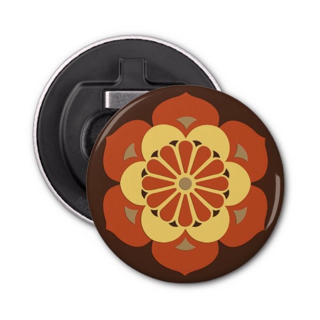 Lotus Flower Mandala, Brown, Rust and Yellow Bottle Opener (Front)