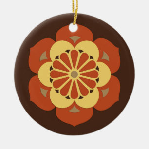 Lotus Flower Mandala, Brown, Rust and Yellow Ceramic Ornament