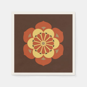 Lotus Flower Mandala, Brown, Rust and Yellow Napkin