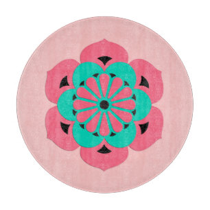 Lotus Flower Mandala, Coral Pink and Turquoise Cutting Board