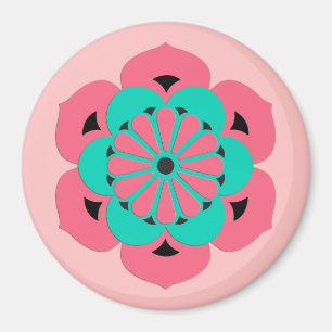 Lotus Flower Mandala, Coral Pink and Turquoise Magnet