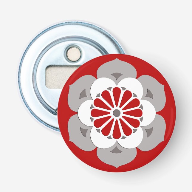 Lotus Flower Mandala, Dark Red, Grey and White Bottle Opener (Front)