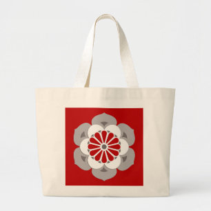 Lotus Flower Mandala, Dark Red, Grey and White Large Tote Bag