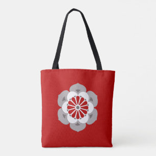 Lotus Flower Mandala, Dark Red, Grey and White Tote Bag