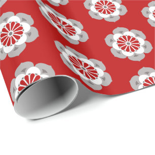 Lotus Flower Mandala, Dark Red, Grey and White Wrapping Paper