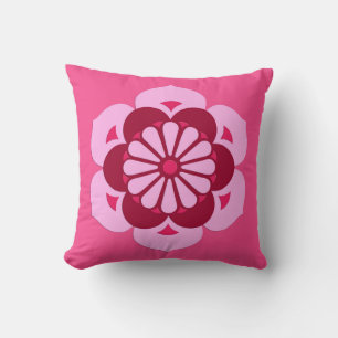 Lotus Flower Mandala, Fuchsia Pink and Burgundy Cushion