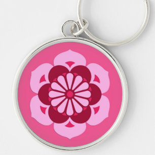 Lotus Flower Mandala, Fuchsia Pink and Burgundy Key Ring