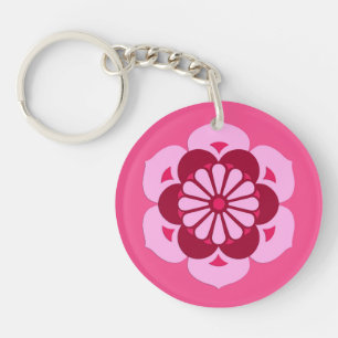 Lotus Flower Mandala, Fuchsia Pink and Burgundy Key Ring