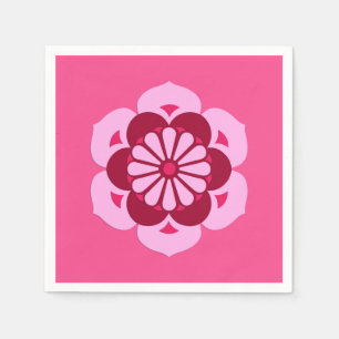 Lotus Flower Mandala, Fuchsia Pink and Burgundy Napkin
